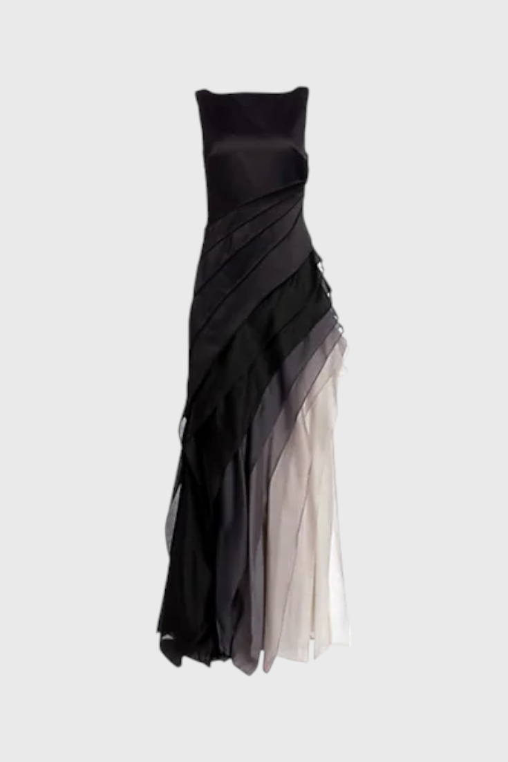 Ombre Layered Dress | Gradient Black to Ivory, Sleeveless