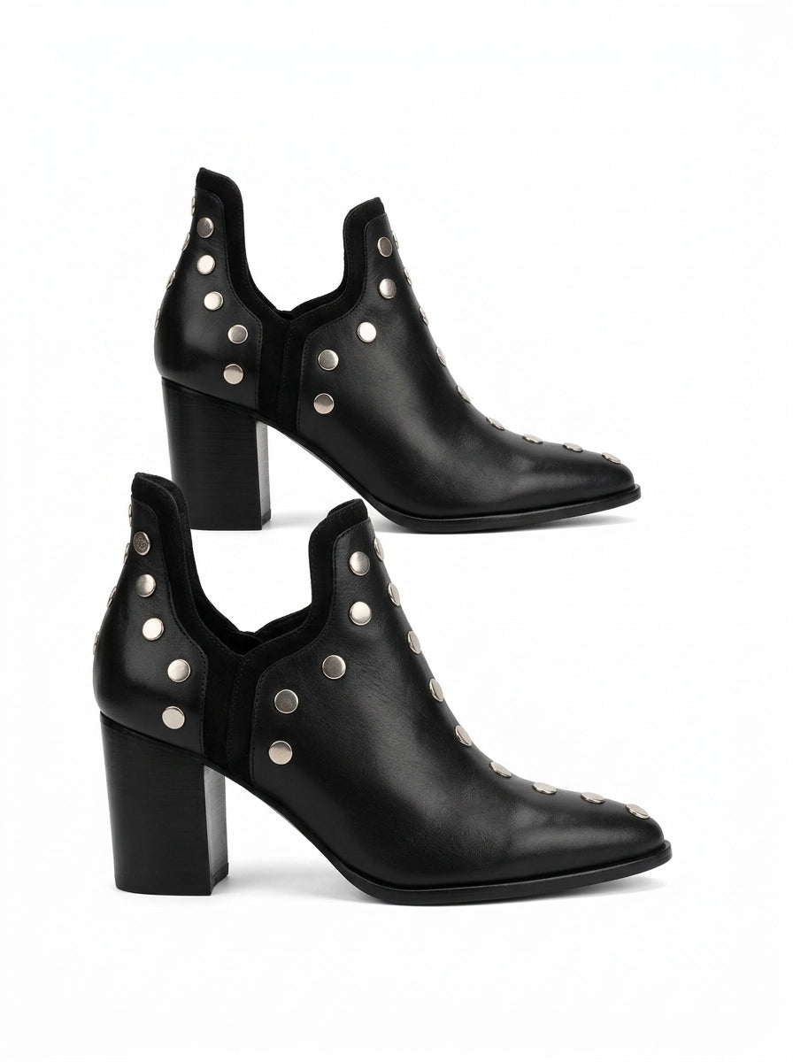 Women's Studded Ankle Boots – Pointed Toe Wide Block Heel