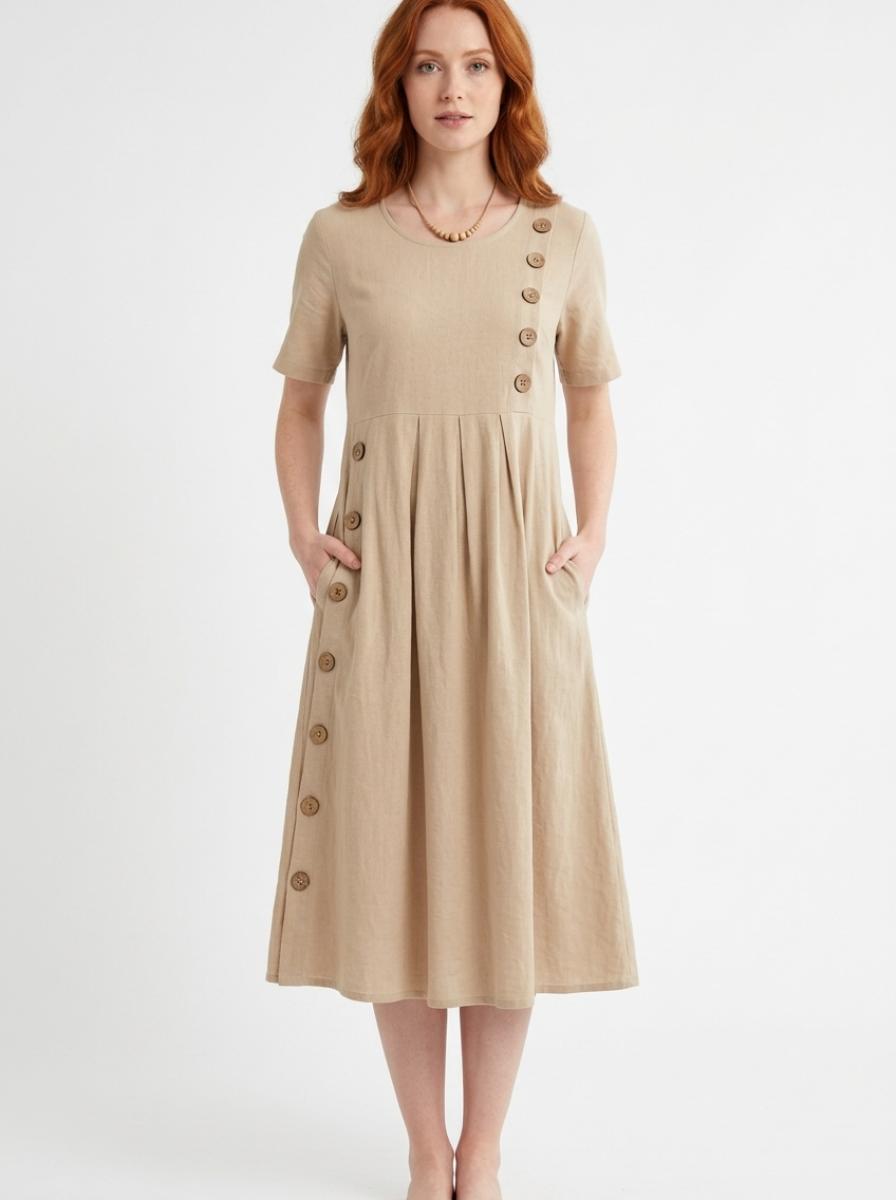 Alma Everyday Midi Dress Beige - Studio Clean