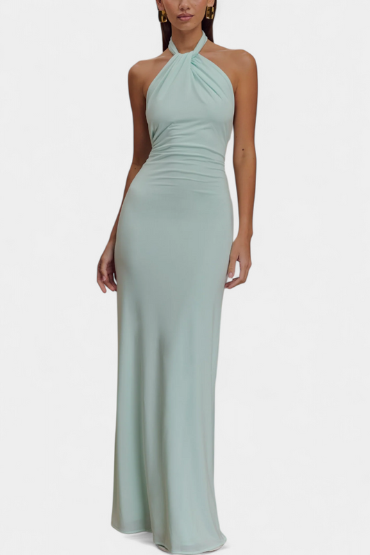 Trinity Halter Dress | Fitted Ruched, Low Back, Alluring