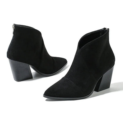 Women's Ankle Boots – Pointed Toe Block Heel Clean Upper