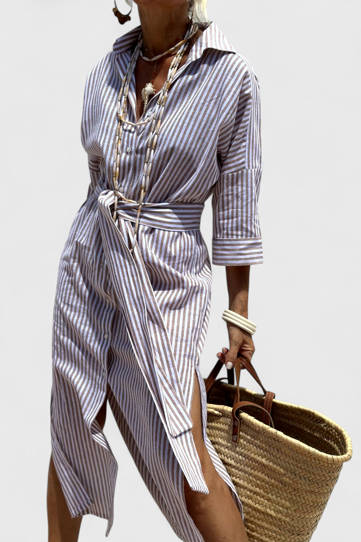 Harbor Stripe Shirt Dress | Button-Front, Coastal, Relaxed