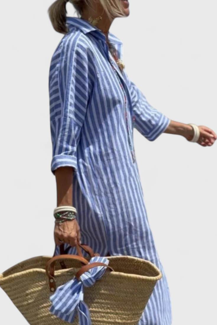 Harbor Stripe Shirt Dress | Button-Front, Coastal, Relaxed