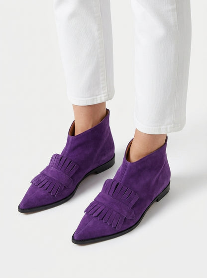 Women's Ankle Boots – Pointed Toe Slip-On Fringe Detail