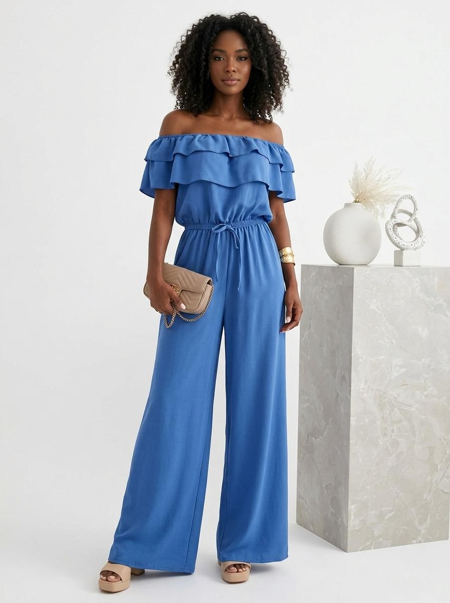 Blue off-shoulder ruffle jumpsuit - Studio