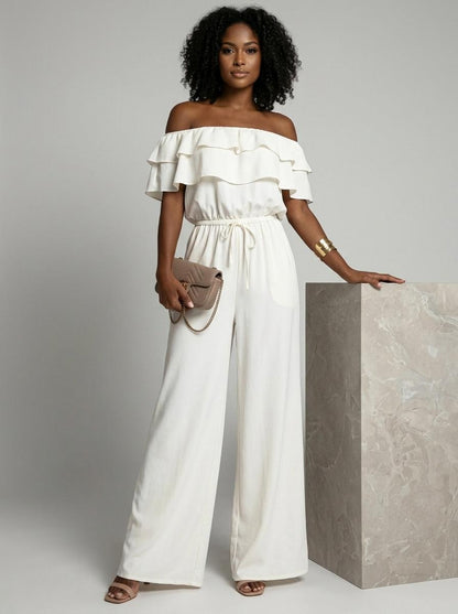 White off-shoulder ruffle jumpsuit - Studio