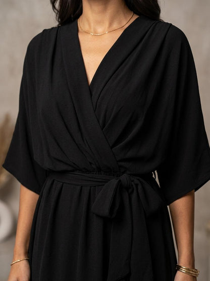 Zoe Wrap Mini Dress Black - Detail Close-up